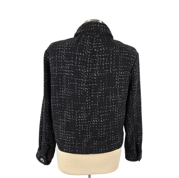 Zara Structured Tweed Black Jacket Silver Metal Buttons - Picture 4 of 16